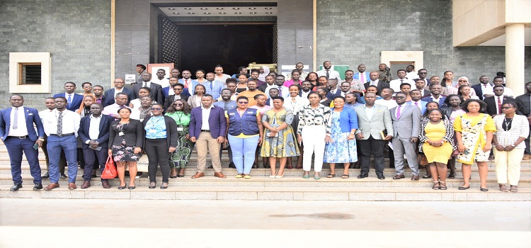 Delegates of the Environment Parliament in a group photo at the front of Parliament House