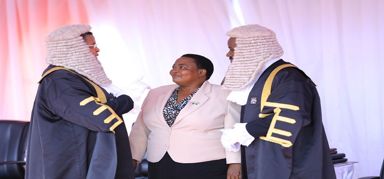 (L-R): Speaker Anita Among, Prime Minister Robinah Nabbanja and Deputy Speaker Thomas Tayebwa at the State-of-the-Nation Address